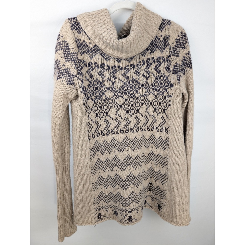 Free People Fair Isle Wool Blend Sweater Size S Tan Cowl Neck Chunky Cottagecore
